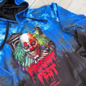 Fright Fest Six Flags Great Adventure Hoodie Mens Medium Blue Clown Horror RARE